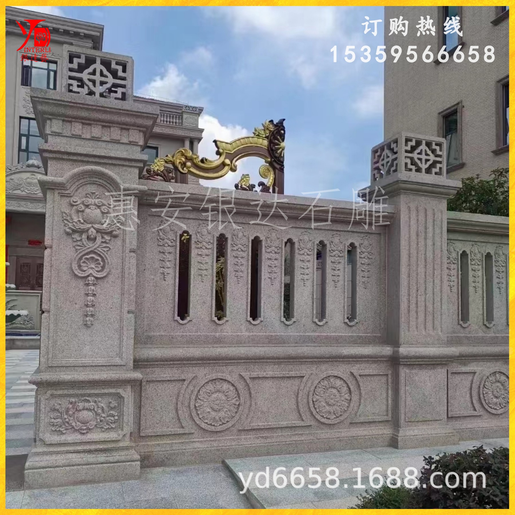 别墅围墙花岗岩整石雕刻欧式外墙浮雕装饰中式花鸟浮雕安装