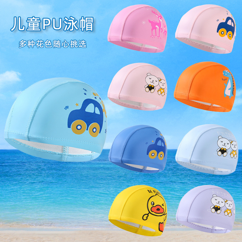 New Hot Printing Logo Children's Small Yellow Duck Swimming Cap Waterproof Pu Coating Swimming Cap Cute Cartoon Swimming Cap Wholesale