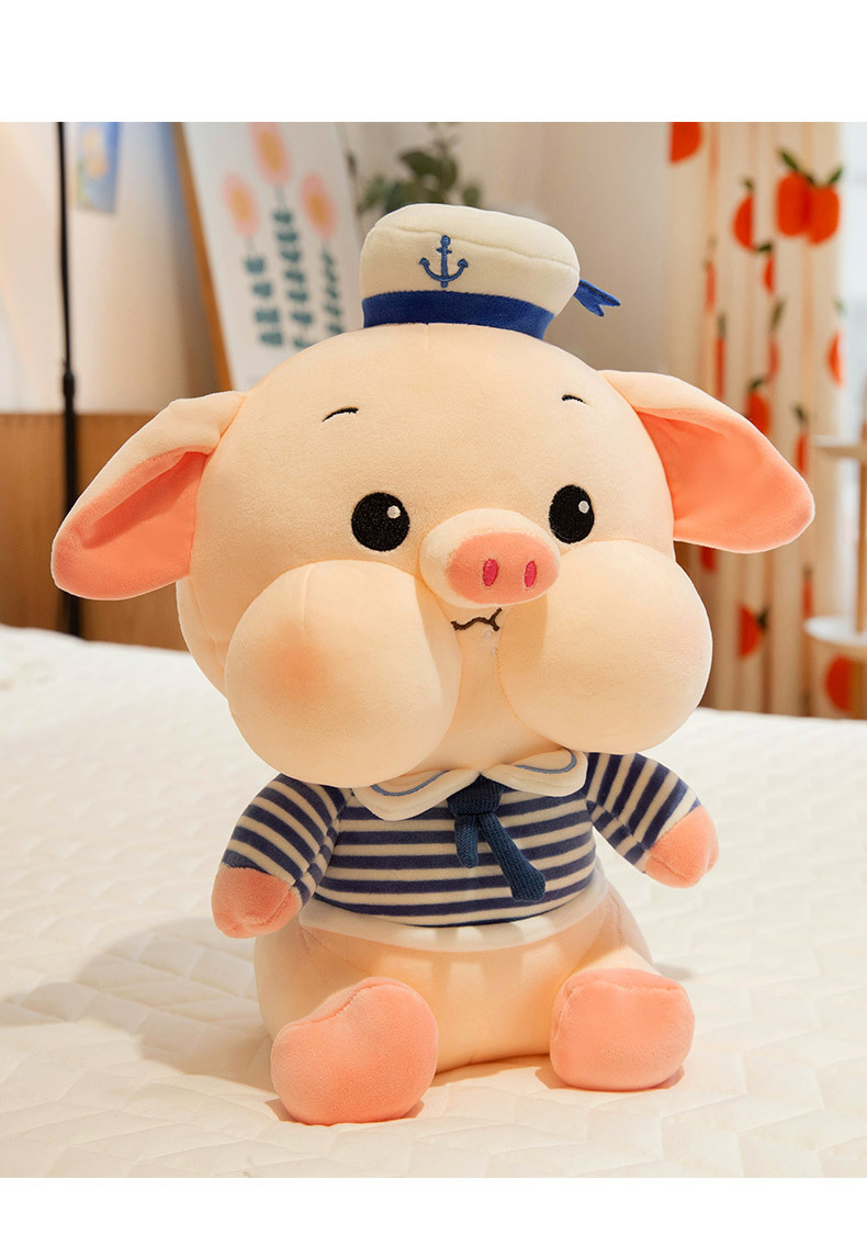 海军猪公仔毛绒玩具呆萌条纹小猪玩偶卡通嘟嘟猪抱枕生日礼物批发