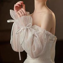 植绒点点网纱新娘礼服无手指袖套长系带优雅拍照结婚装饰遮手臂