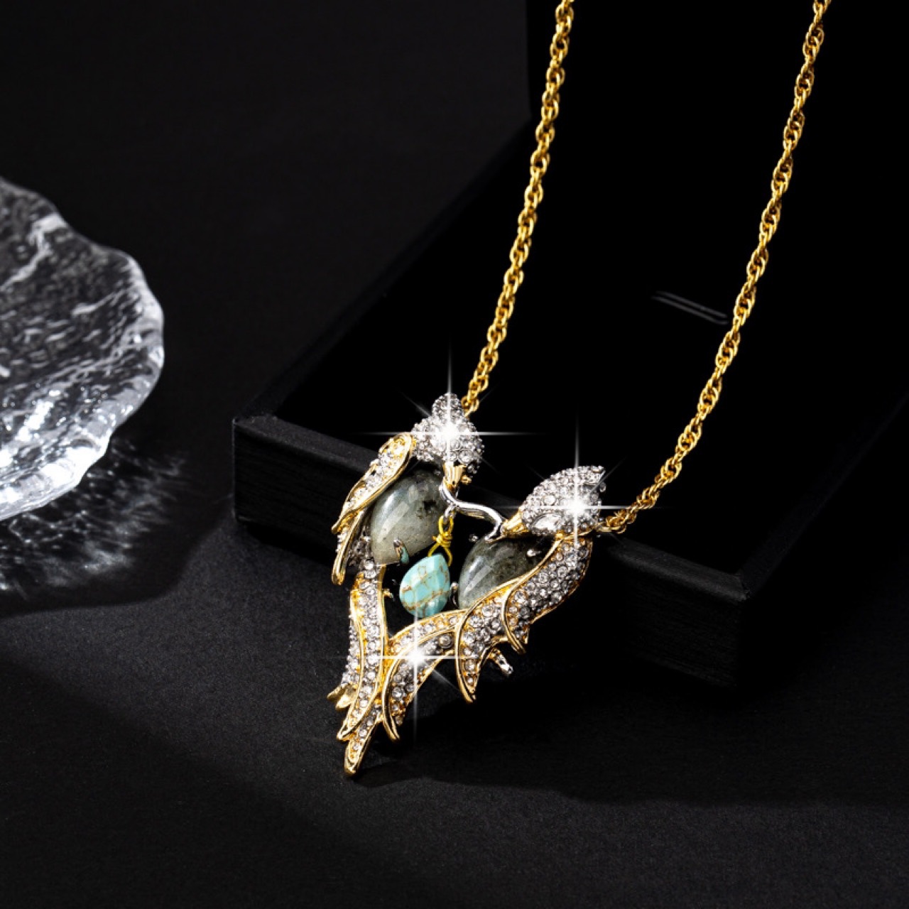 鬼才原创设计铜镀金双色满钻情侣鸟系列项链-阿里巴巴