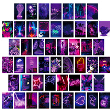 50张紫色爱情梦幻墙面装饰卡片跨境明信片贺卡手帐素材墙面卡片
