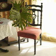 黑骑士餐椅复古实木雕花主人椅子家用书桌椅子提花法式餐椅靠背