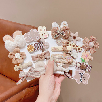 包邮~韩国儿童发夹蝴蝶结毛绒咖色女童发卡可爱宝宝头饰兔子小熊