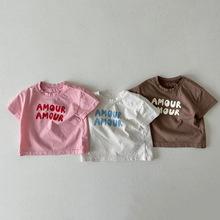 婴儿短袖T恤夏装男女宝宝薄款半袖上衣字母印花儿童体恤衣服韩版
