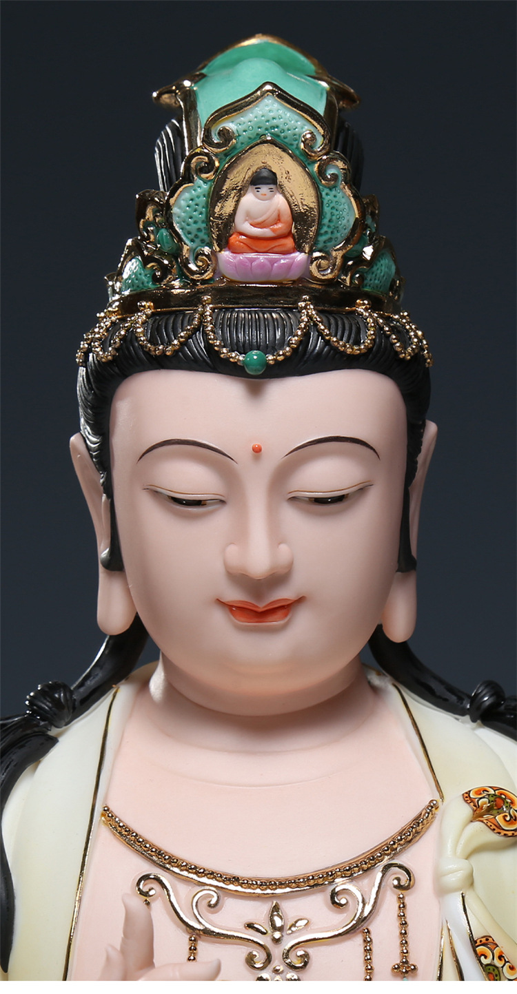 德化陶瓷16吋坐荷海浪持珠观音佛像供奉家用观世音菩萨收藏品摆件