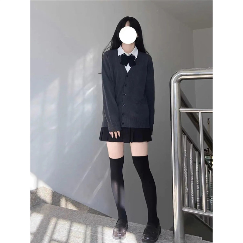 加厚jk制服秋冬套装外套女早秋加厚学院风开衫校供感深灰针织套装