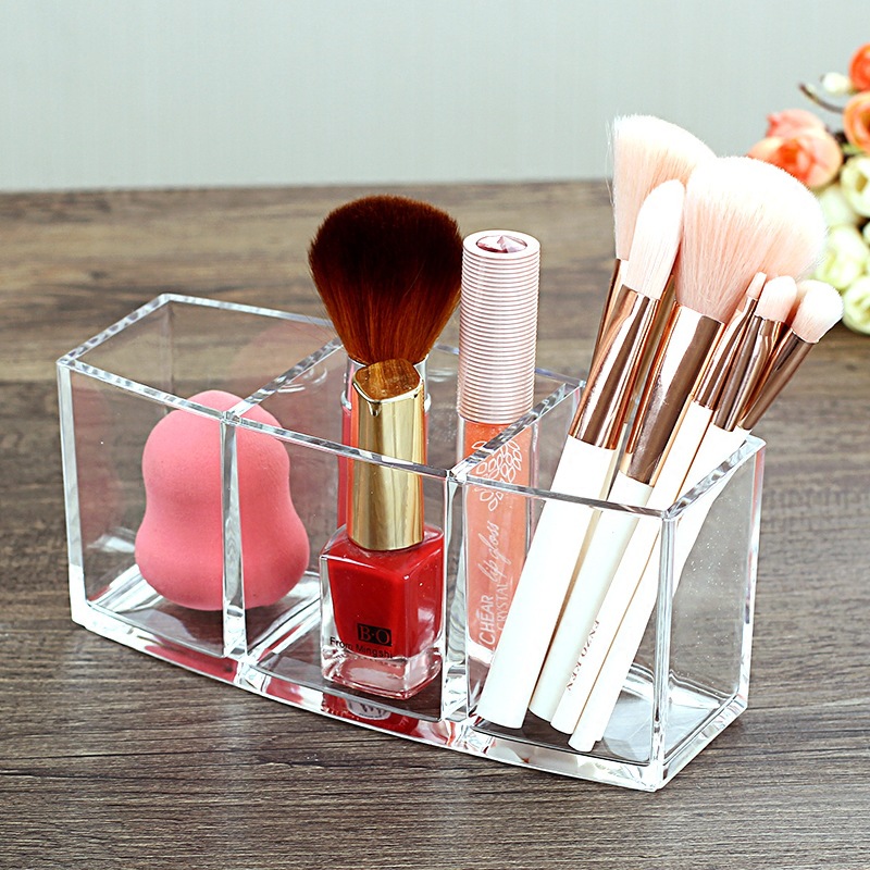 Factory Direct Sales Transparent Makeup Brush Organizer Eyebrow Pencil Comb Finishing Box Makeup Brush Barrel Desktop Storage Box Powder Pen Holder