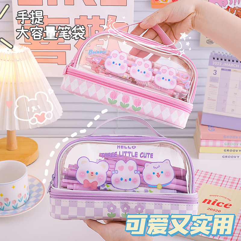 Opening Season Cartoon Large Capacity Pencil Case Wholesale Student Handheld Pencil Case Storage Bag Cute Cosmetic Bag Stationery Box