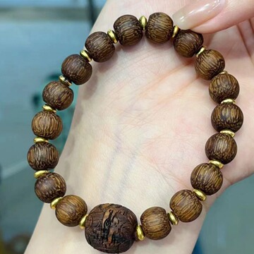 原创设计印度沉香单圈高端盘玩手串手链文玩时尚饰品小红书同款