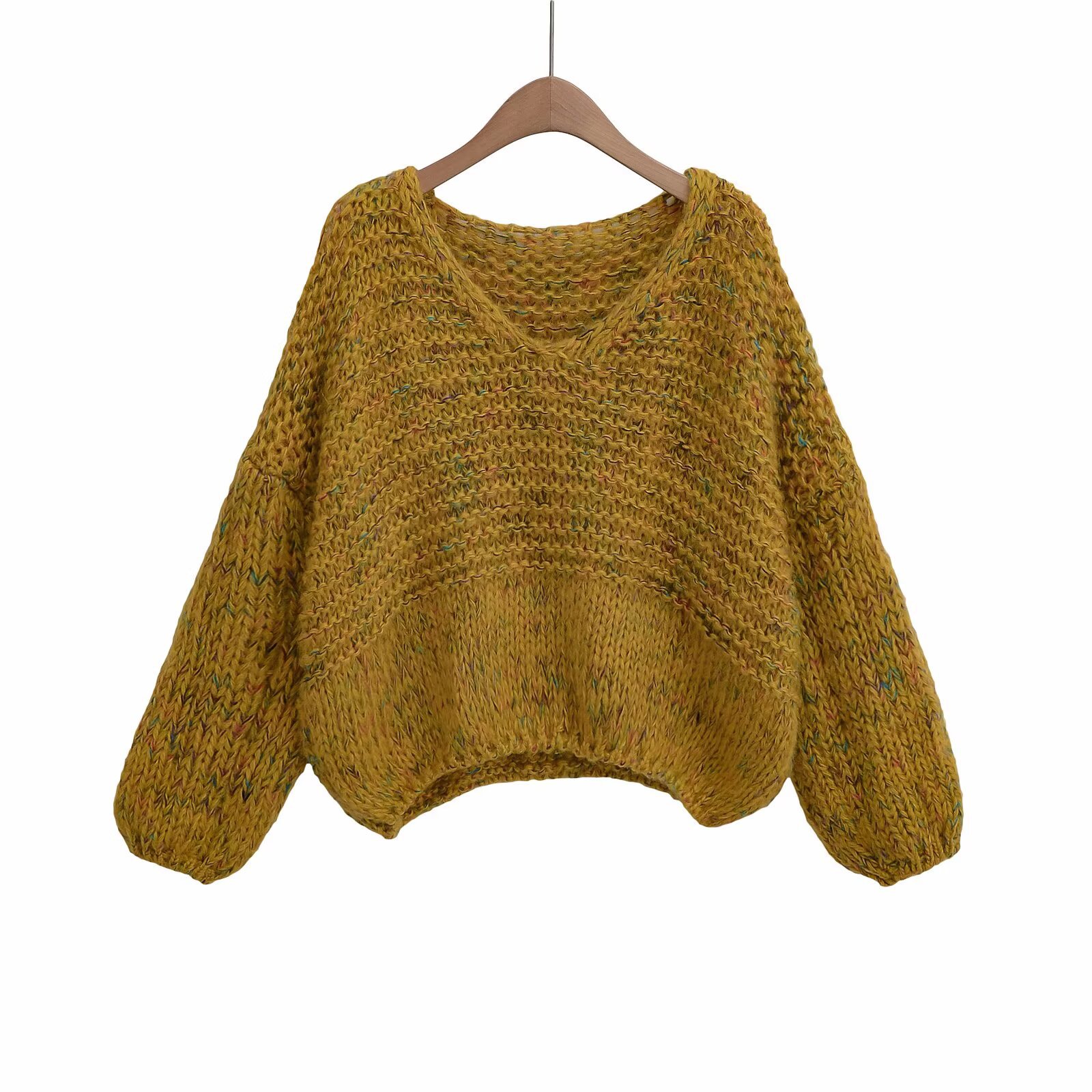 跨境欧美速卖通爆款粗棒针彩色针织短款毛衣