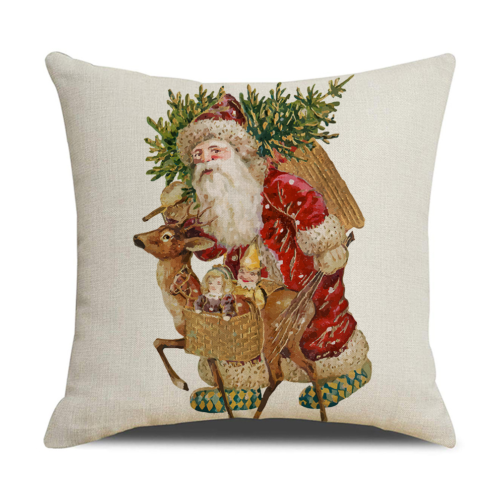 Cross-Border Cartoon Santa Claus Reindeer Series Linen Pillow Cover Nordic Office Sofas Cushion Cover Seat Cover