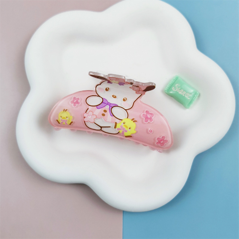 Hello Kitty Acrylic Medium Size Hair Claw Back Head Hair Claw Girl Updo Hair Clip Sanrio Cartoon Girl Barrettes