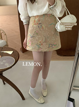 THE LEMON柠檬绿茶半身裙女春法式复古提花高腰显瘦A字包臀短裙子