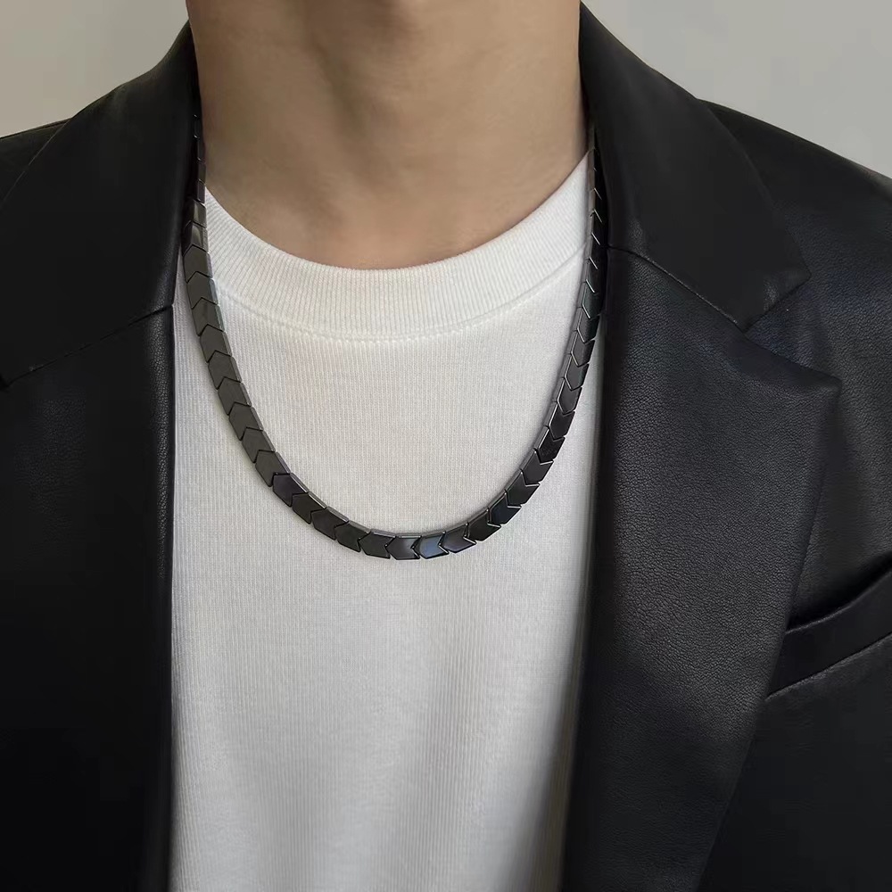 黑胆石项链男潮小众设计配饰高级感嘻哈欧美ins高街冷淡风锁骨链