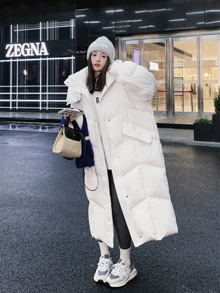 European Goods White Long Style down Jacket Women's 2023 Winter New Korean Style Loose Thick Design Sense Bread Coat Women's Fashion