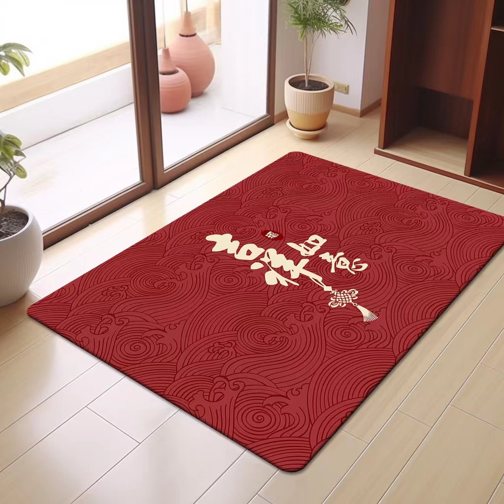 New Year Celebration Red Floor Mat Entry Door Doormat Dragon Year Carpet Hallway Home Bedroom Door Non-Slip Foot Mats