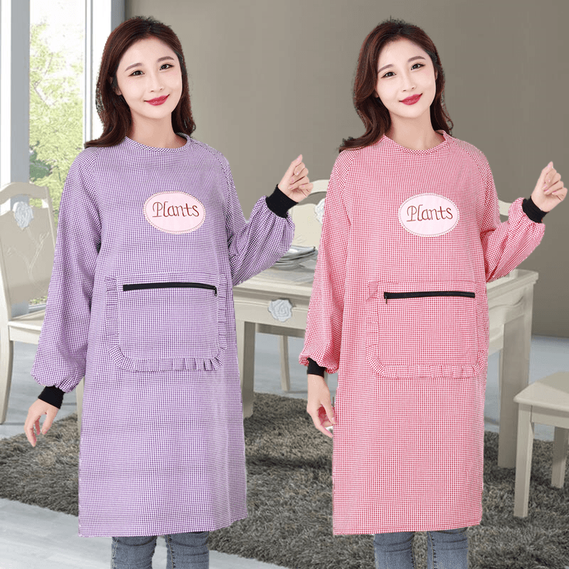 w1tr围裙男女成人罩衣家用厨房反穿衣长袖中长款工作服防污围