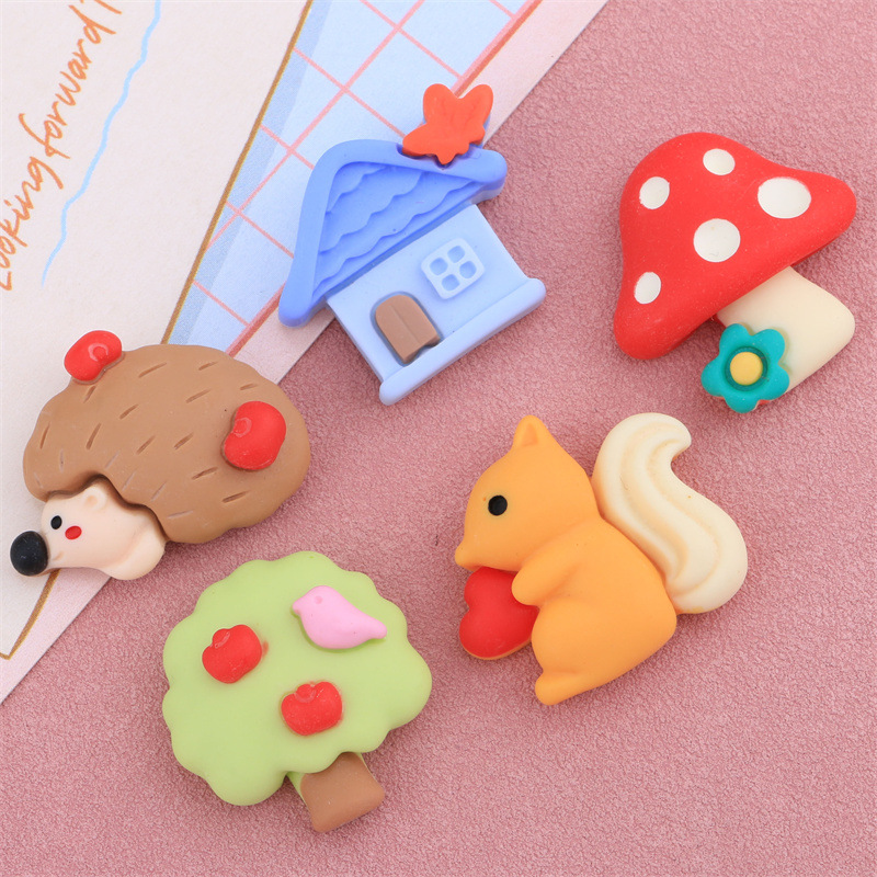 Squirrel Mushroom House Hedgehog Cream Glue DIY Phone Case Material Package Resin Jewelry Accessories Barrettes Head Rope