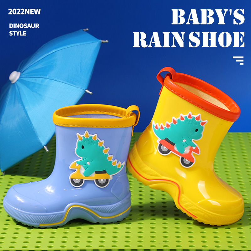 Four Seasons Creative Style Children's Cute Cartoon Dinosaur Rain Boots Multi-Specification Slip-on Mouth Non-Slip Children's Rain Shoes