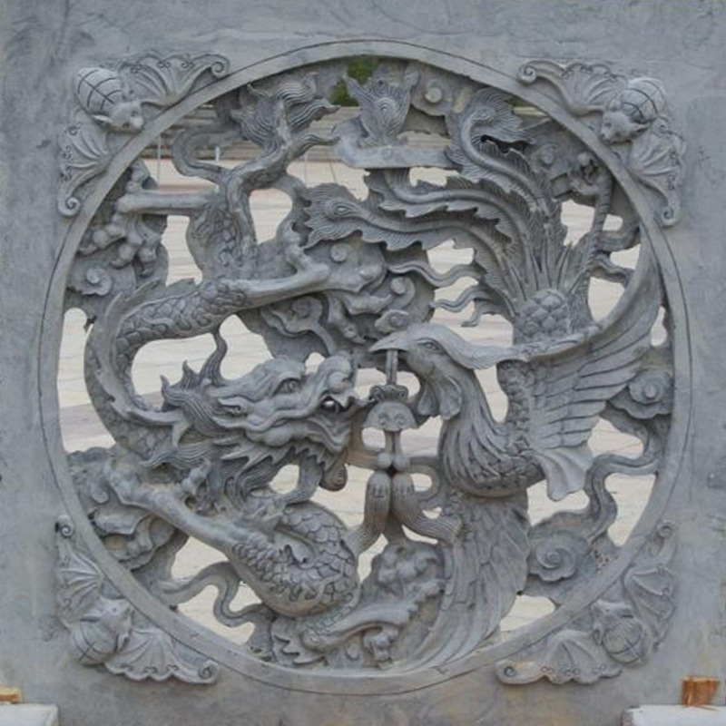 石雕浮雕影壁墙庭院壁画地雕镂空青石装饰青石花开富贵工艺品摆件