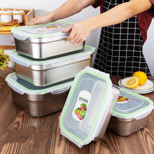 444Z批发304不锈钢盆子带盖塑料密封冰箱保鲜盒菜盆分菜方盘食物