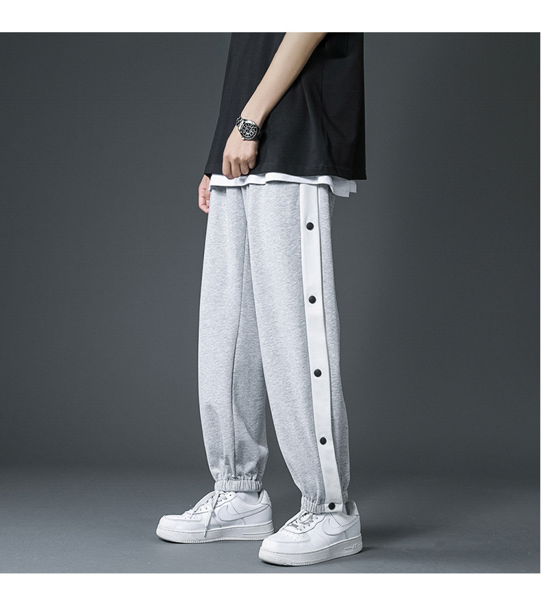 排扣裤男生夏季薄款侧边全开纽扣休闲卫裤直筒训练运动篮球长裤子