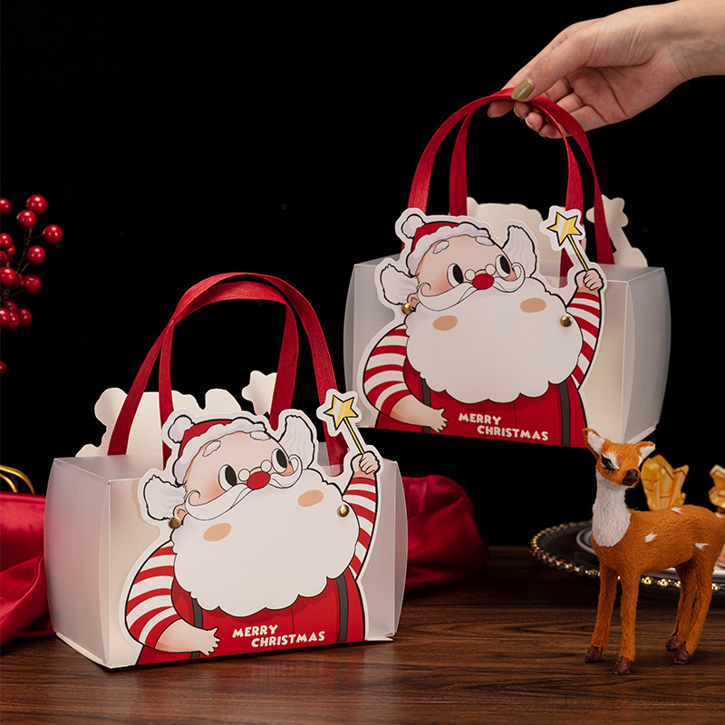 平安夜圣诞节苹果盒糖果礼物袋手提礼品盒圣诞老人纸袋透明包装袋
