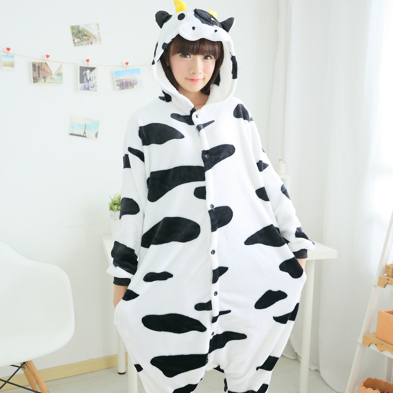 恐龙奶牛卡通动漫连体睡衣女动物可爱网红秋冬季大人中学生情侣男