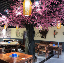 室内仿真桃花树装饰造景人造绿植桃花树影视桃花树道具包柱子假树