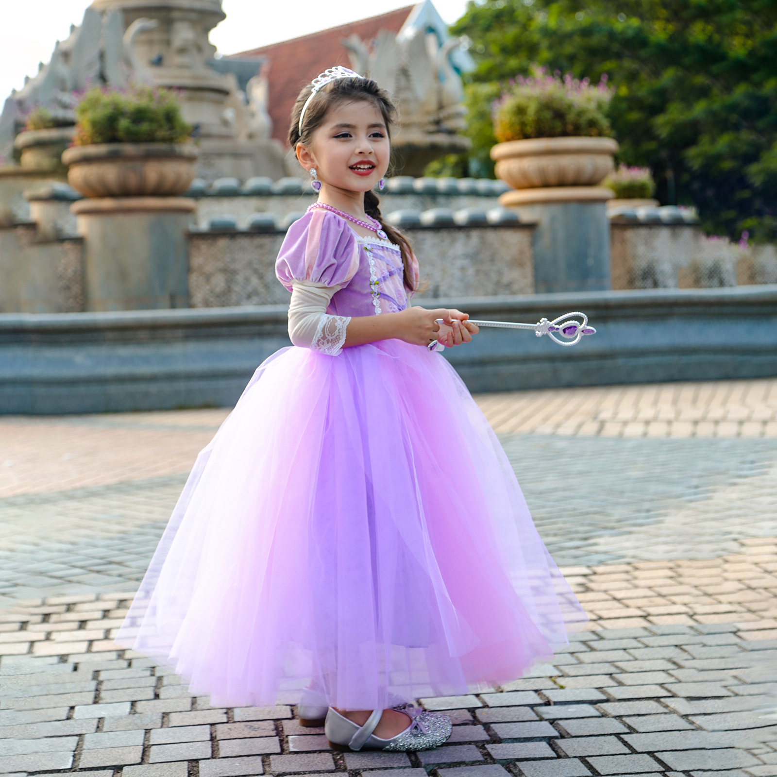 ebay亚马逊厂家现货批发儿童公主裙紫色城堡童话公主裙扮演服