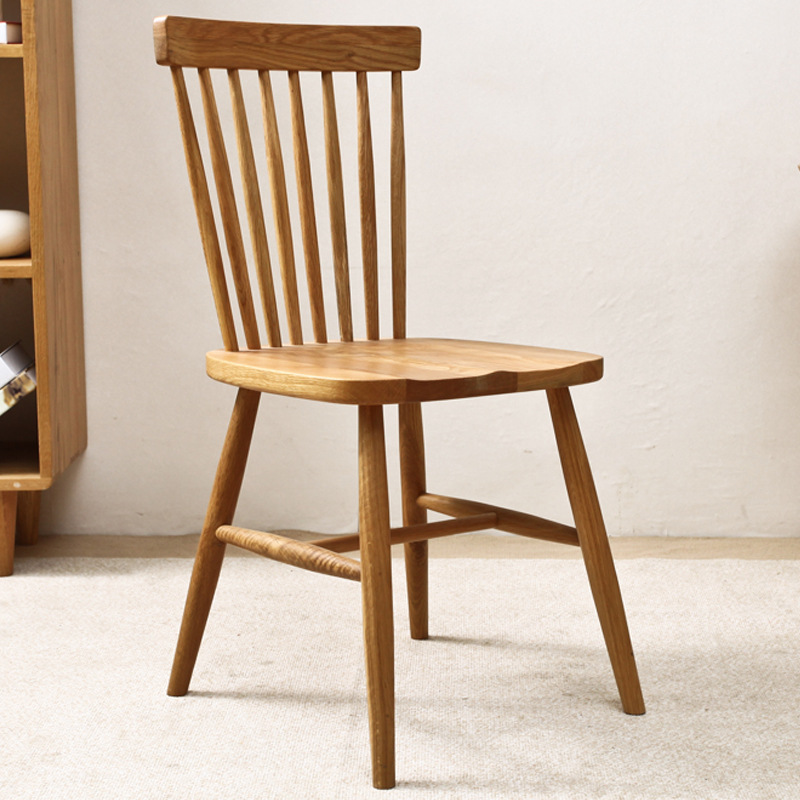北欧实木餐椅现代简约家用椅子温莎椅餐厅餐凳子原木餐桌椅白橡木
