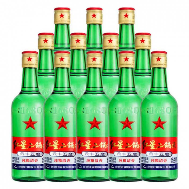 红星二锅头65度绿瓶大二500ml*6瓶打包装清香型白酒北京总厂生产