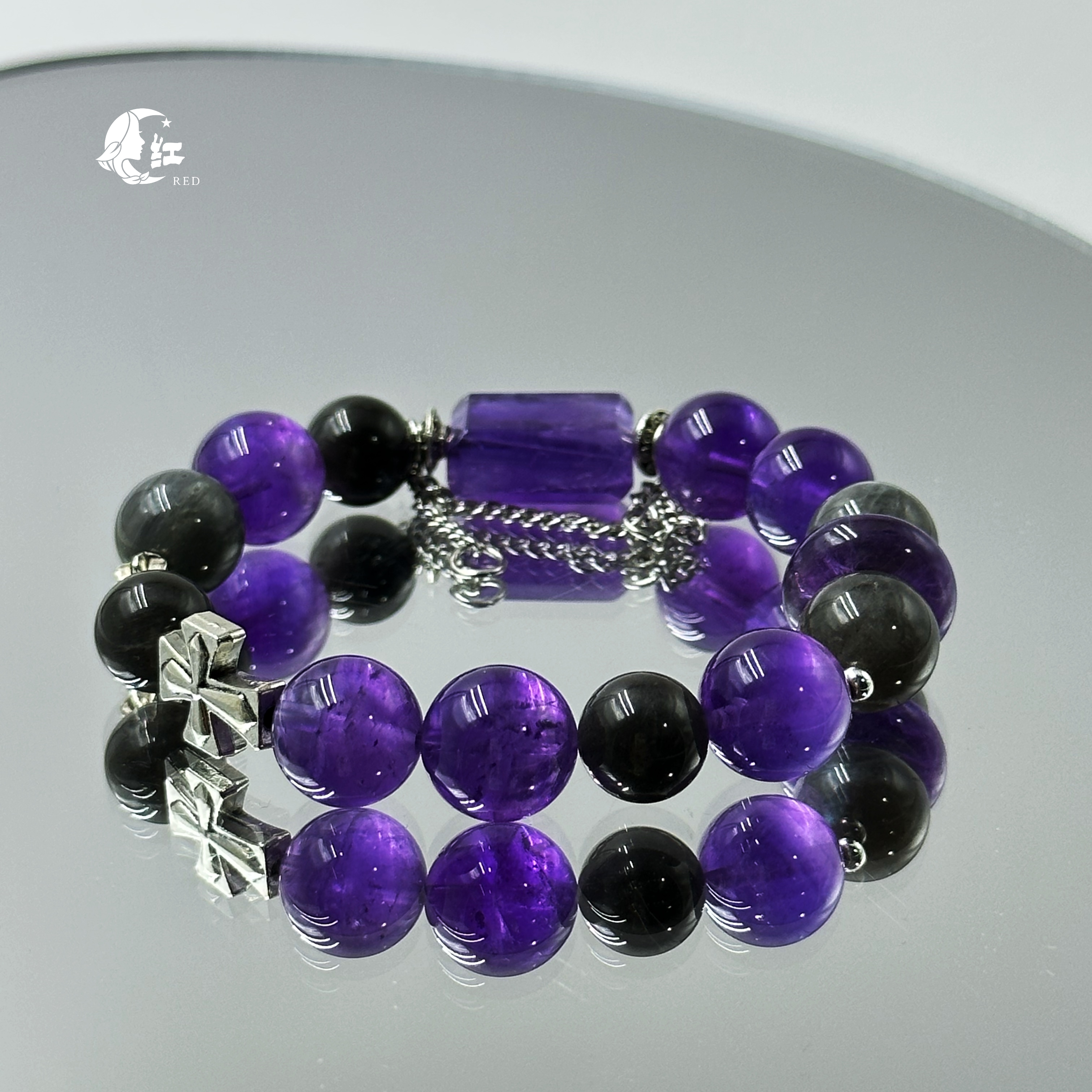 紫水晶手链11mm紫水无事牌灰月光长石手链2713-阿里巴巴