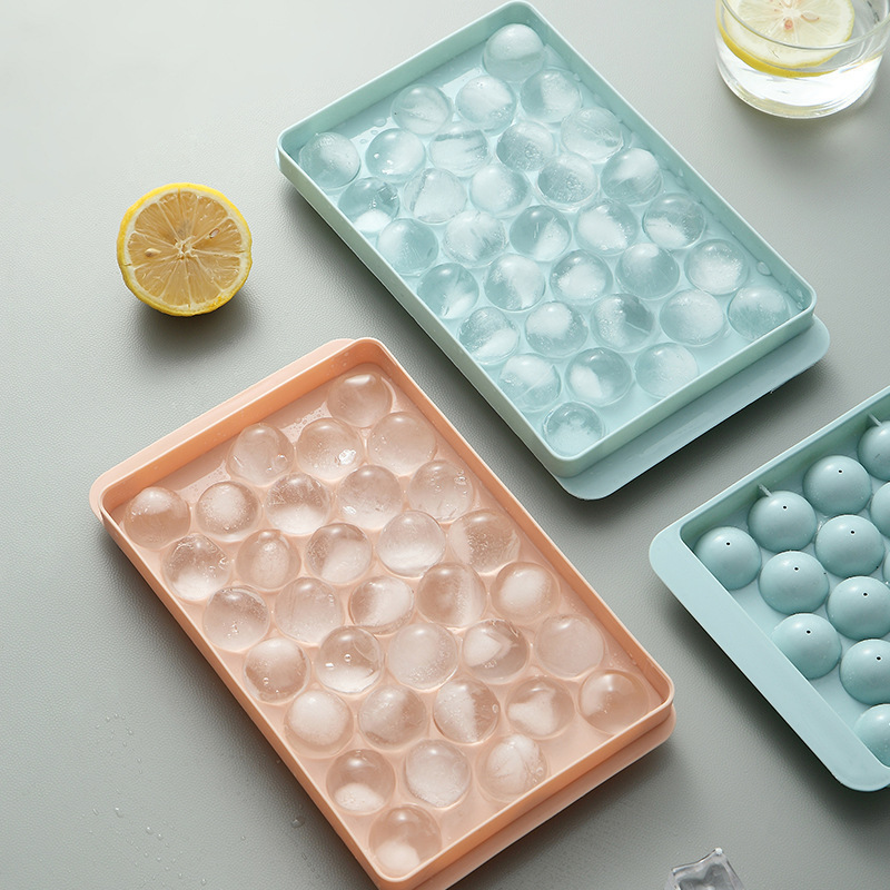 33 Grids round Ice Cube Mold Ice Cube Box with a Cover Ice Cube Ice Hockey Film Set Ice Making Homemade Ice Grid Mold Refrigerator Ice Cube