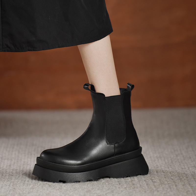 烟筒靴女2021新款秋冬季切尔西短靴厚底靴子女时尚马丁靴女英伦风