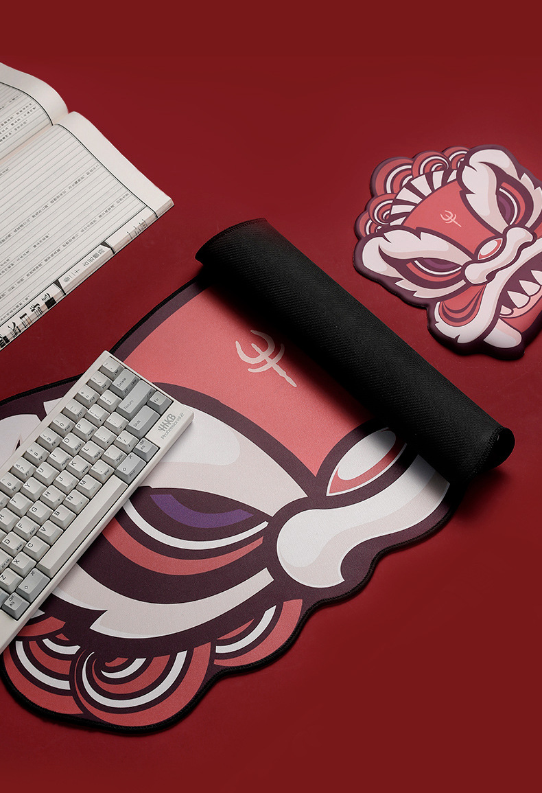 国风大号鼠标垫加厚锁边办公桌垫大号电竞游戏动漫键盘垫醒狮