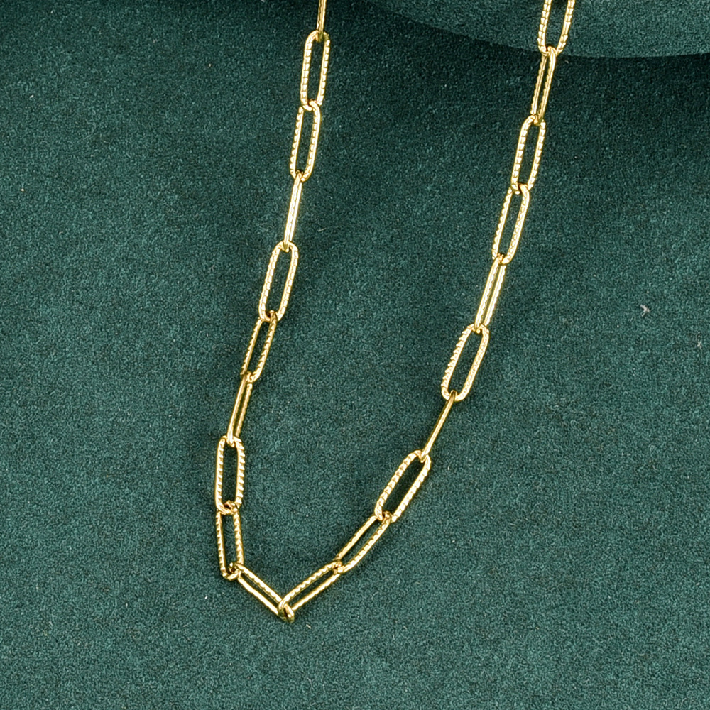 l276批发钛街头风压花纹简约裸链项链朋克链条18k金色锁骨链