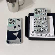 可爱微笑熊猫苹果手机壳适用iPhone15/14PRO斜孔镜面壳13/12全包