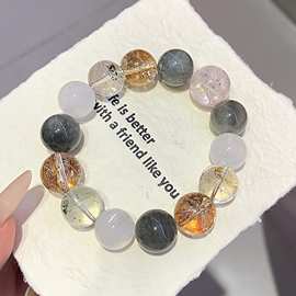 【北海森屿】天然金箔爆花 水晶手饰串 显白百搭白幽灵白水晶手串