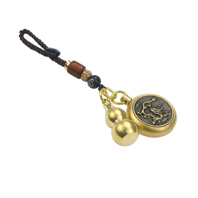 Brass Vintage Twelve Zodiac Turn Keychain Pendant Accessories Small Calabash Can Hold Cinnabar One Piece Dropshipping Free Shipping