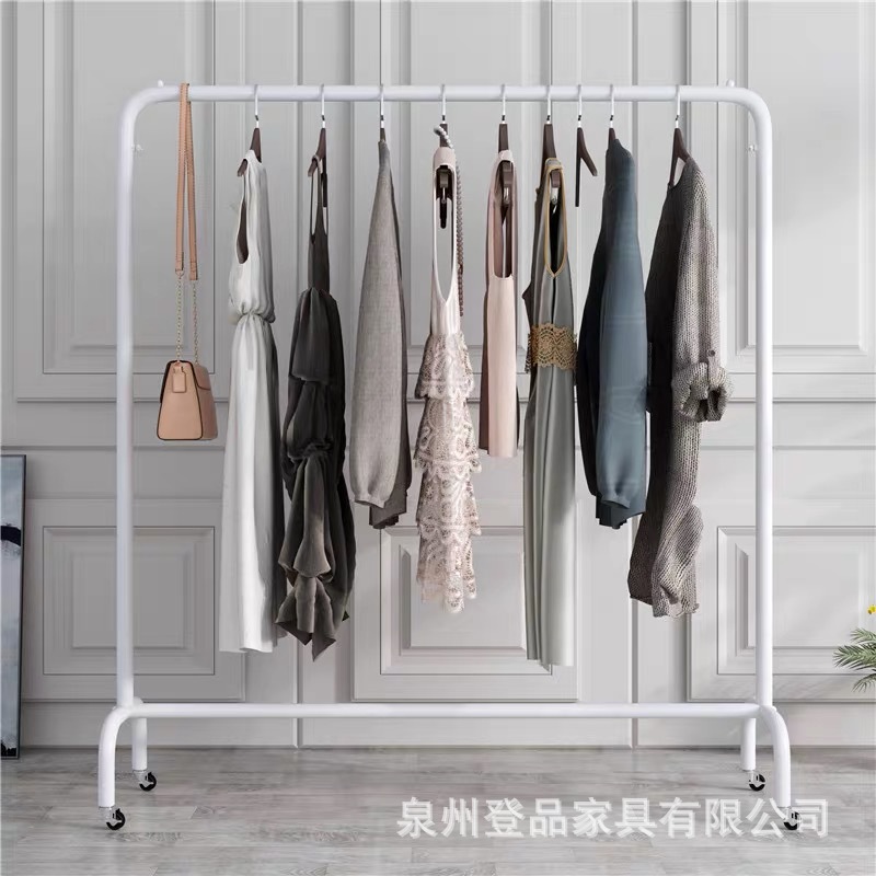 Clothing Store Display Rack Floor-Type Coat Hanger Live Clothes Hanger Single Rod Gantry Clothes Hanger Movable with Wheels