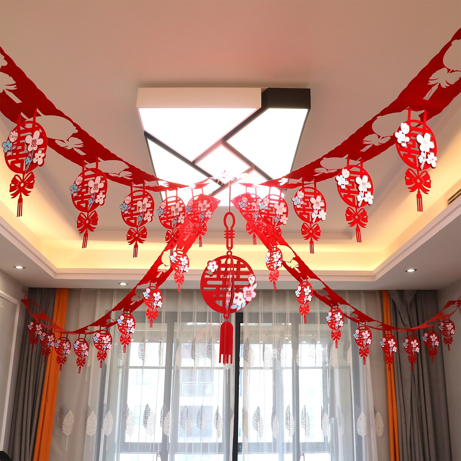 婚房布置拉花套装婚礼客厅装饰喜字挂饰婚庆喜事卧室装扮彩带