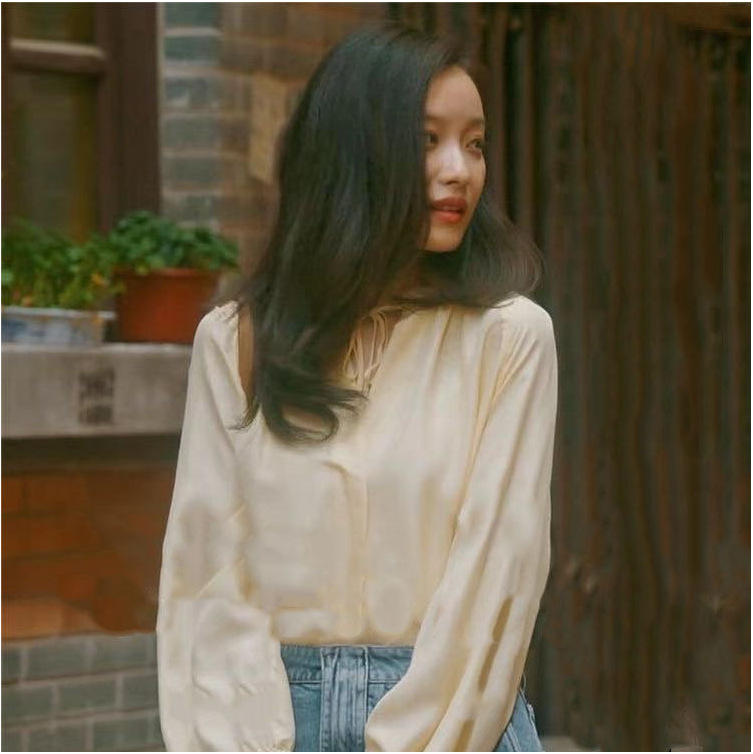 倪妮流金岁月朱锁锁同款衣服春季新系带蝴蝶结衬衣时尚长袖衬衫潮