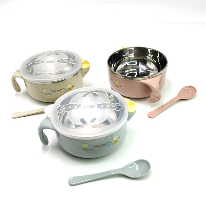 Tingli Children's Bowl Drop-Proof and Hot-Proof Babies' Tableware Set Baby Eating Solid Food Bowl Water Injection Thermal Insulation Bowl Stainless Steel