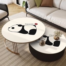 卡通熊猫圆形皮革餐桌垫可擦免洗茶几垫家用防水防烫餐桌桌布代发