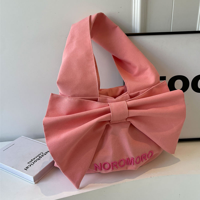 可爱少女蝴蝶结大容量包包女2024纯色新款简约时尚托特包单肩大包-阿