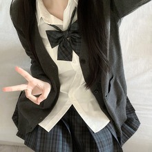 原创jk制服秋冬套装毛衣开衫外套格裙衬衫长袖百搭校供感女