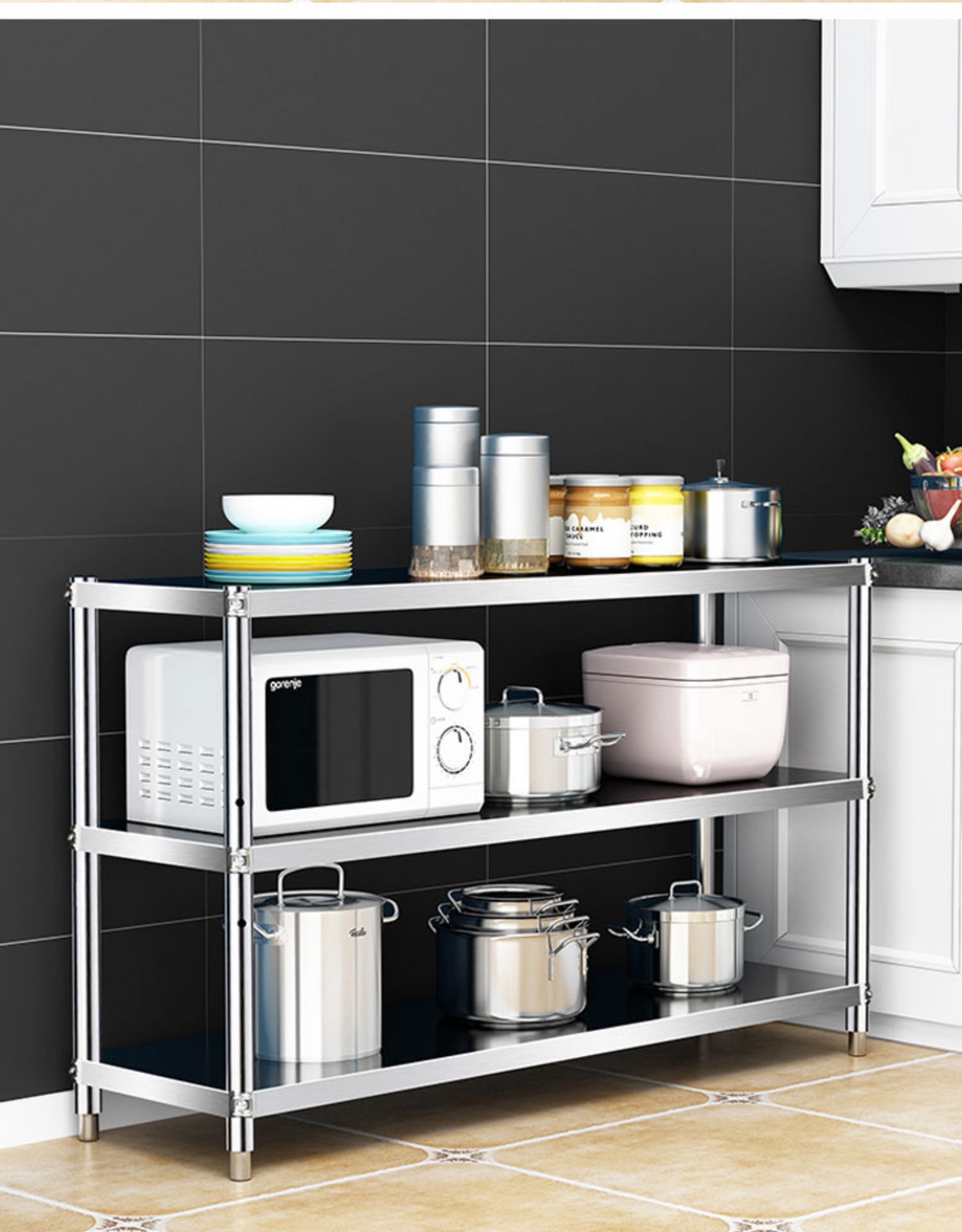 不锈钢置物架厨房多功能家用收纳放锅架微波炉多层落地式储物架子