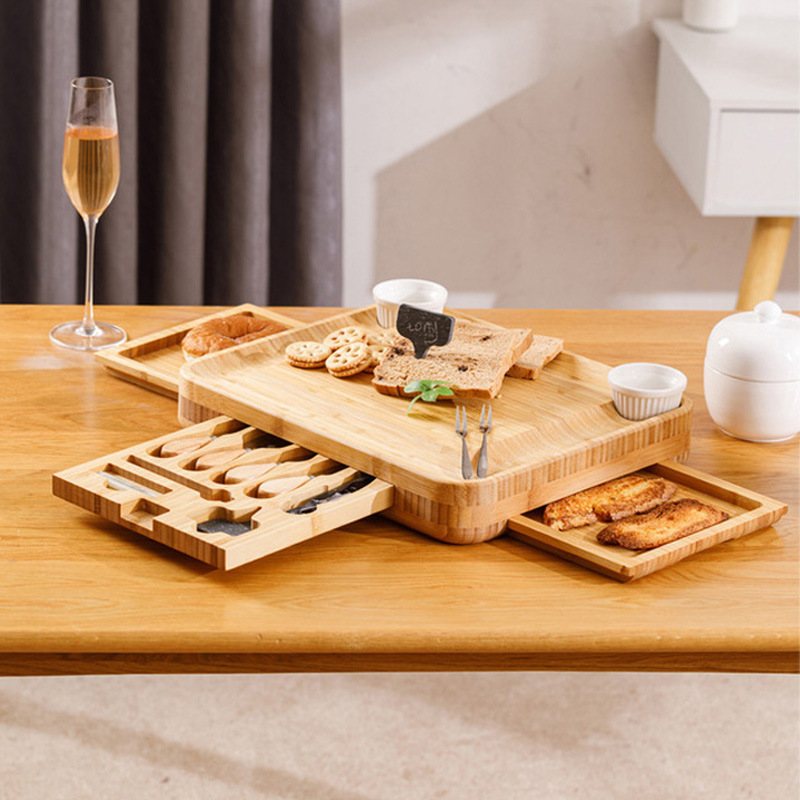 Cheese Chopping Board Three-Drawer Bamboo Cheese Chopping Board Creative Tableware Cutting Board Fruit Tray